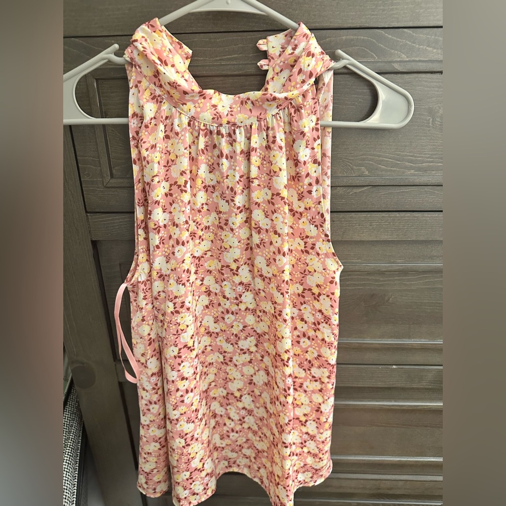 Ann Taylor Pink and White Tie Front Halter Blouse